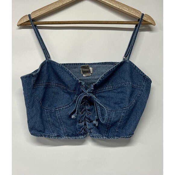 Dizzy Lizzy Large Denim Jean Lace Up Corset Crop Top Size Large - Picture 1 of 6